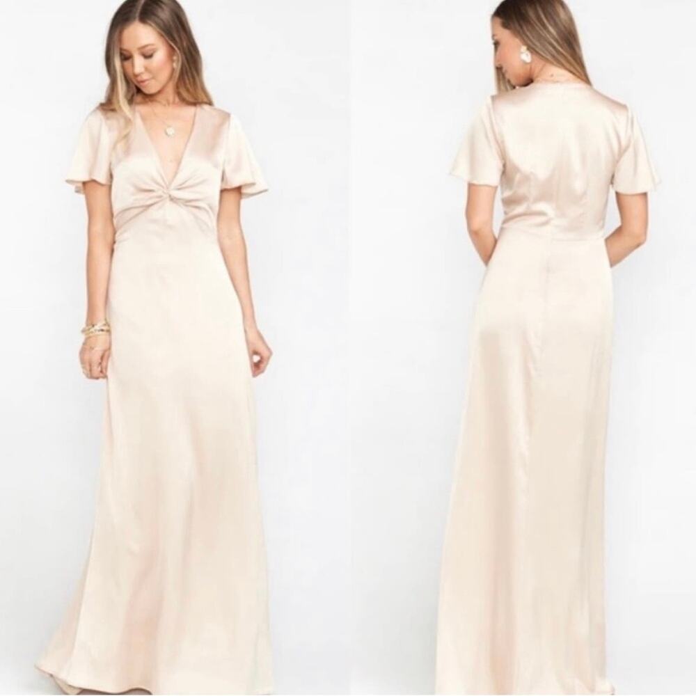 show me your mumu women rome twist gown champagne luxe satin small